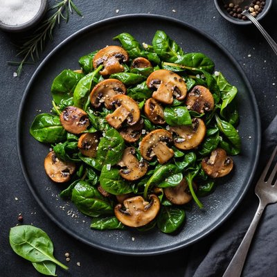 Salted mushrooms with spinach