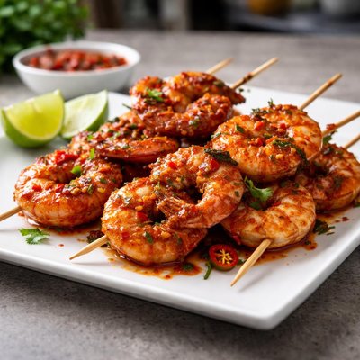 Sambal prawn skewers