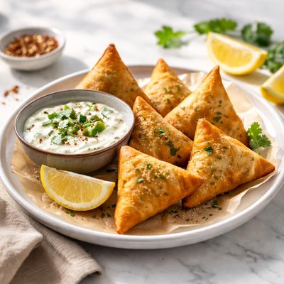 Samosa with yogurt sauce