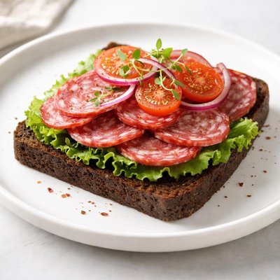 Sandwich de salami con pan negro