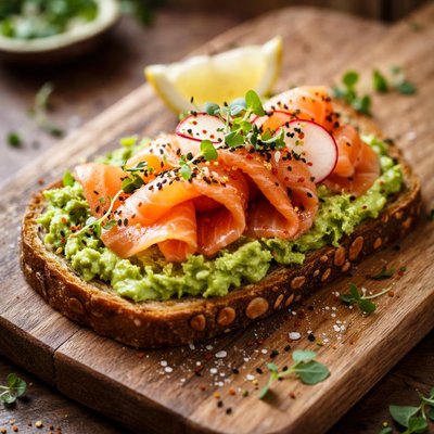 Sandwich with avocado and salmon