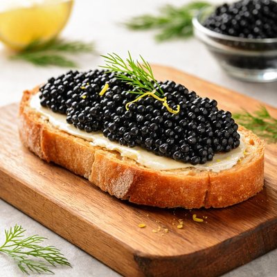 Sandwich with black caviar imitation