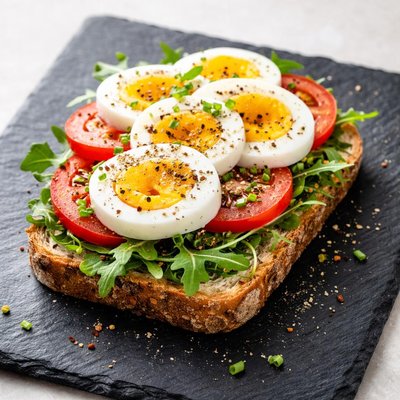 Sandwich with boiled eggs and tomato