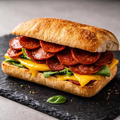 Sandwich with cheese and pepperoni