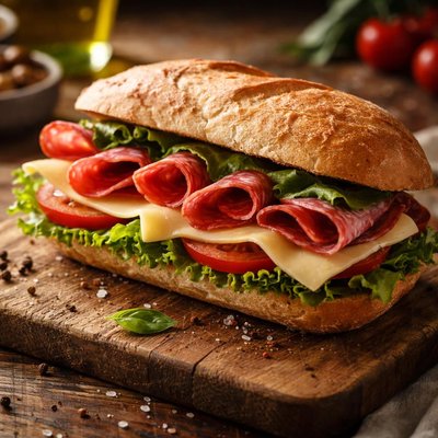 Sandwich with cheese and salami