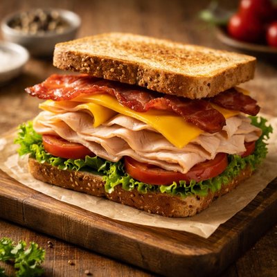 Sandwich with cheese and turkey bacon