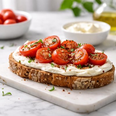 Sandwich with cream cheese and grape tomatoes