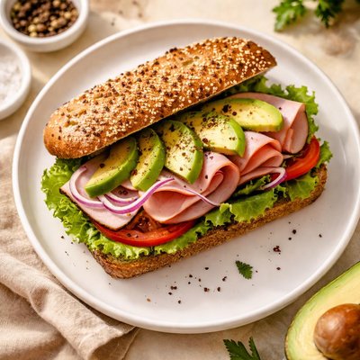 Sandwich with ham and avocado