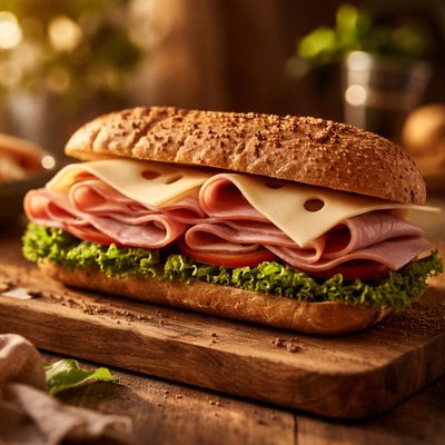 Sandwich with ham and swiss cheese