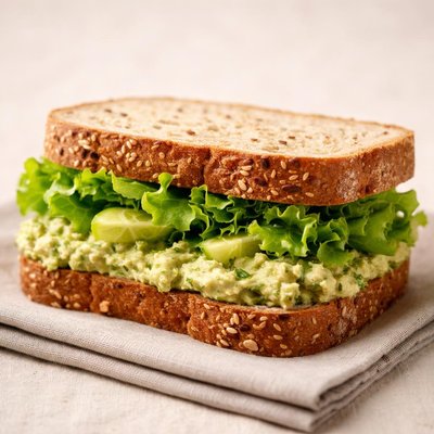 Sandwich with lettuce and avocado spread