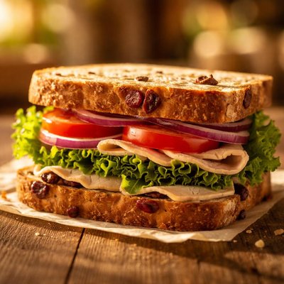 Sandwich with lettuce and cranberry bread