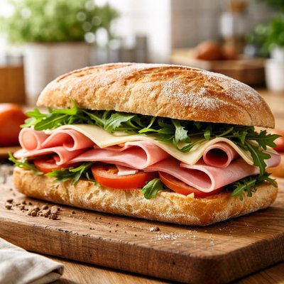 Sandwich with mortadella and cheese