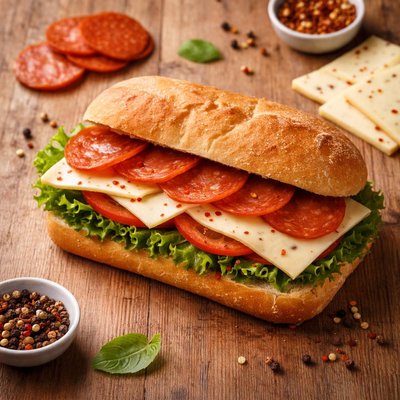 Sandwich with pepper jack and pepperoni