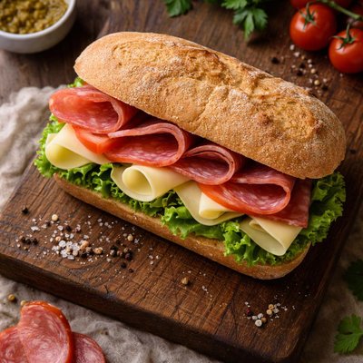 Sandwich with salami and cheese