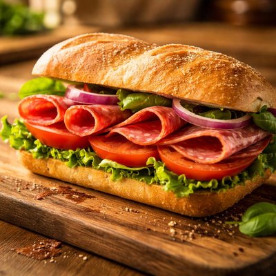 Sandwich with salami and tomato