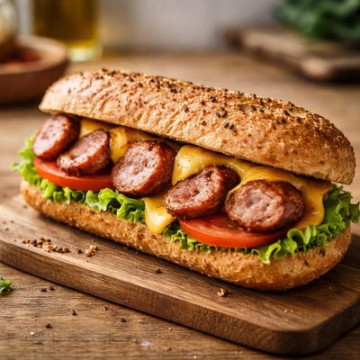 Sandwich with sausage and cheese