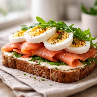 烟熏三文鱼和硬煮蛋三明治