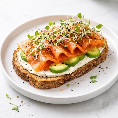 Sandwich with smoked salmon and sprouts