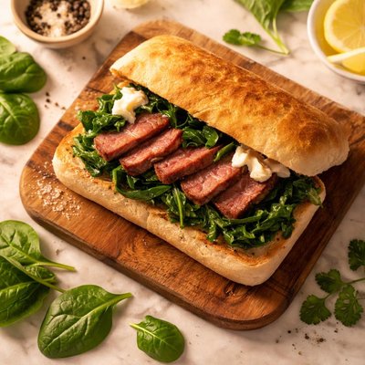 Sandwich with spinach and meat