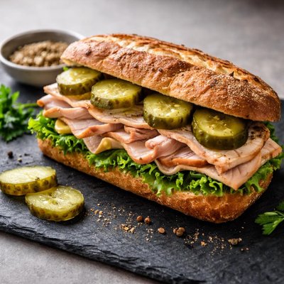 Sandwich with turkey and pickles