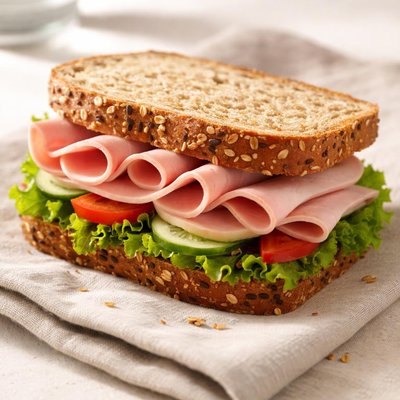 Sandwich with whole grain bread and ham