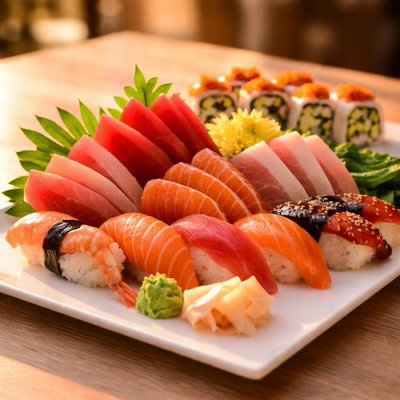 Assiette de sashimi et de sushi