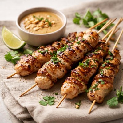 Satay chicken skewers