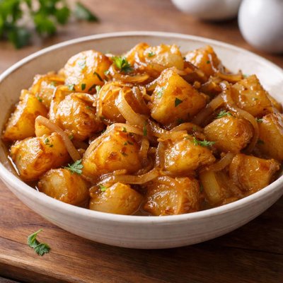 Sauced potatoes with onions