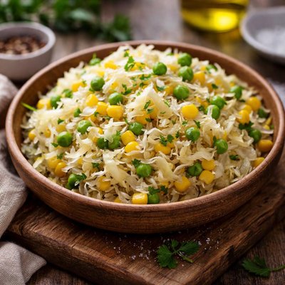 Sauerkraut with corn and peas