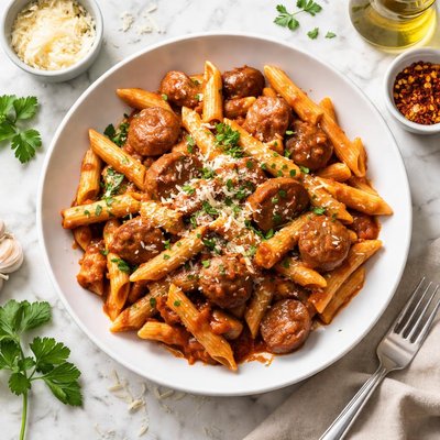 香肠和彭尼面配酱