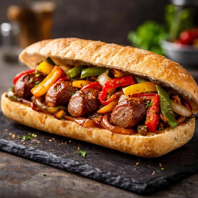 Sausage and pepper hero sandwich
