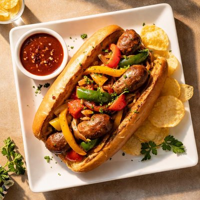 Sausage and peppers sandwich