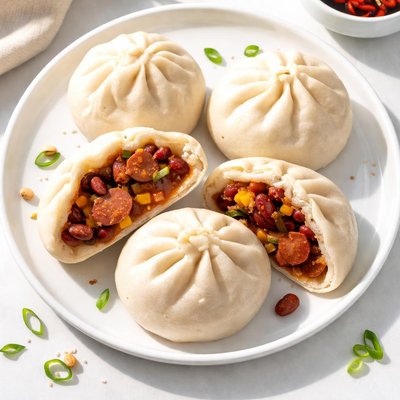 Sausage and red bean bao