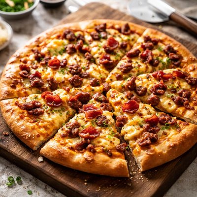 Sausage bacon breakfast pizza