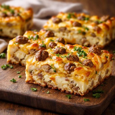 Sausage cheese potato egg bake