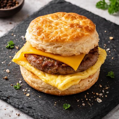 Sausage egg cheese biscuit sandwich