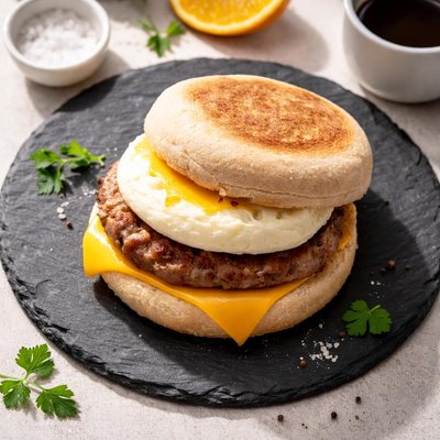 Sausage eggs cheese english muffin
