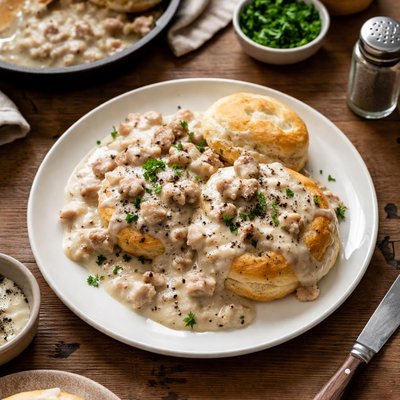 Sausage gravy and biscuits