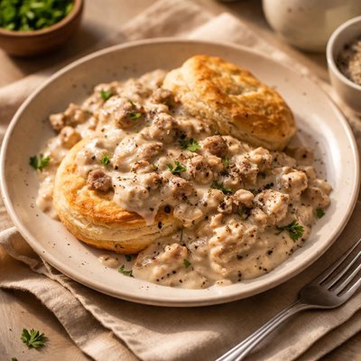 Sausage gravy with biscuits