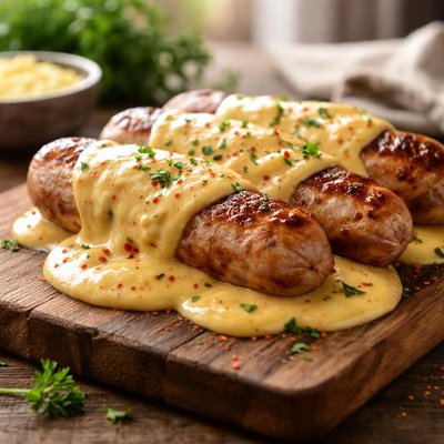 Salchicha en salsa de queso