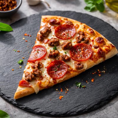Sausage pepperoni pizza slice