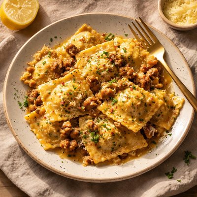 Sausage ravioli butter sauce