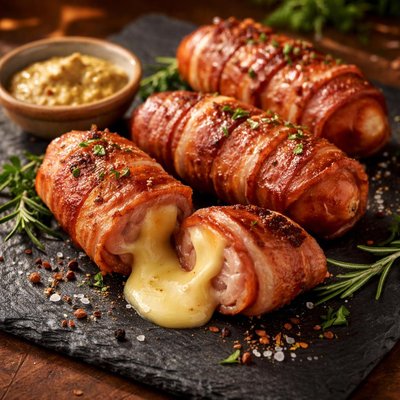 Sausage with cheese and bacon