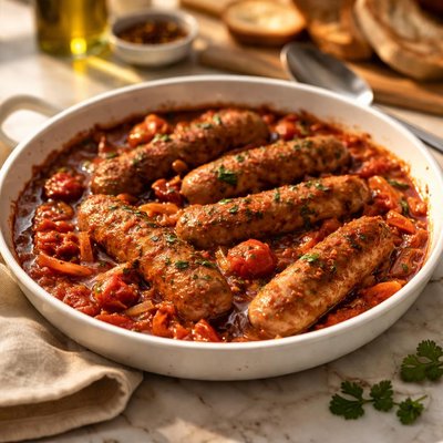 Sausage with tomato sauce