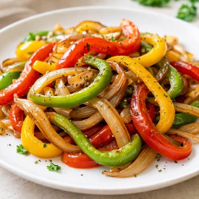 Sauteed bell peppers and onions