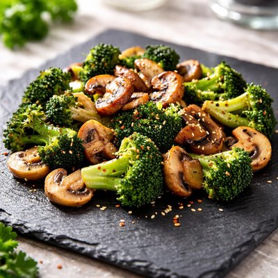 炒西兰花和蘑菇