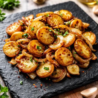 炒土豆配洋葱和大蒜