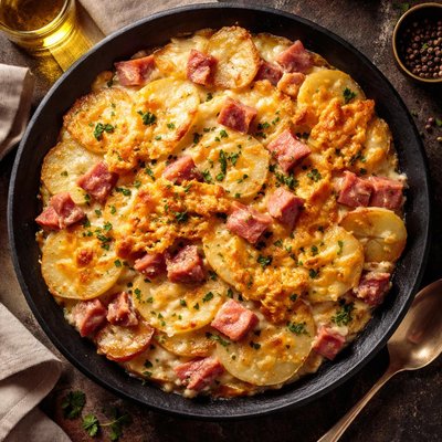 Jamón y papas gratinadas