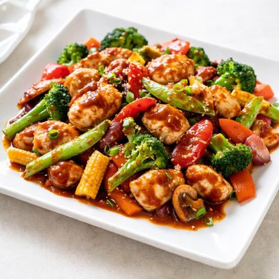 Schezwan stir fry vegetables and chicken
