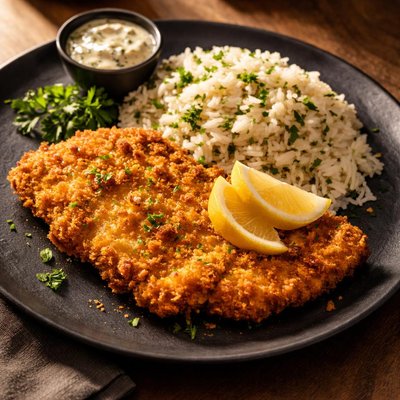 Schnitzel and rice